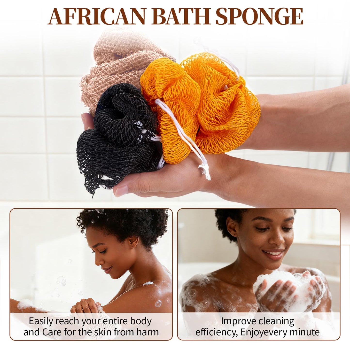 African Net Sponge 5-piece exfoliating Scrub is Suitable for All Skin Types,Bath Sponge for the face and Body, Durable and Gently Exfoliation