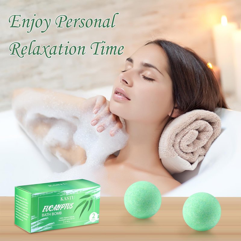 KASTU Bath Bombs Salt Balls,Eucalyptus Extract Essential Oils,Moisturizing Dry Skin,Fizzy Spa,Relaxation,Bubble Bath Bomb Gifts Idea for Men Women,2 x 100g