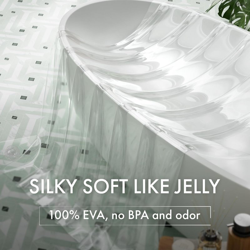 AmazerBath No Hook Shower Curtain and Liner 3-in-1, 100% EVA Luxury Soft Heavy Duty Clear Shower Liner, 72x75 Hookless Shower Curtain with 3 Heavyweight Stones