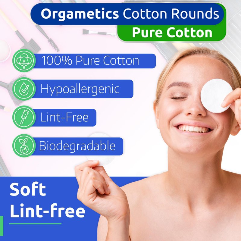 Orgametics Cotton Rounds, 100% Natural Turkish Cotton Premium Makeup Remover and Facial Cleansing Round Pads, Lint Free, Hypoallergenic and Ultra Soft, Luxury Quality (200 Count-Pack of 2)