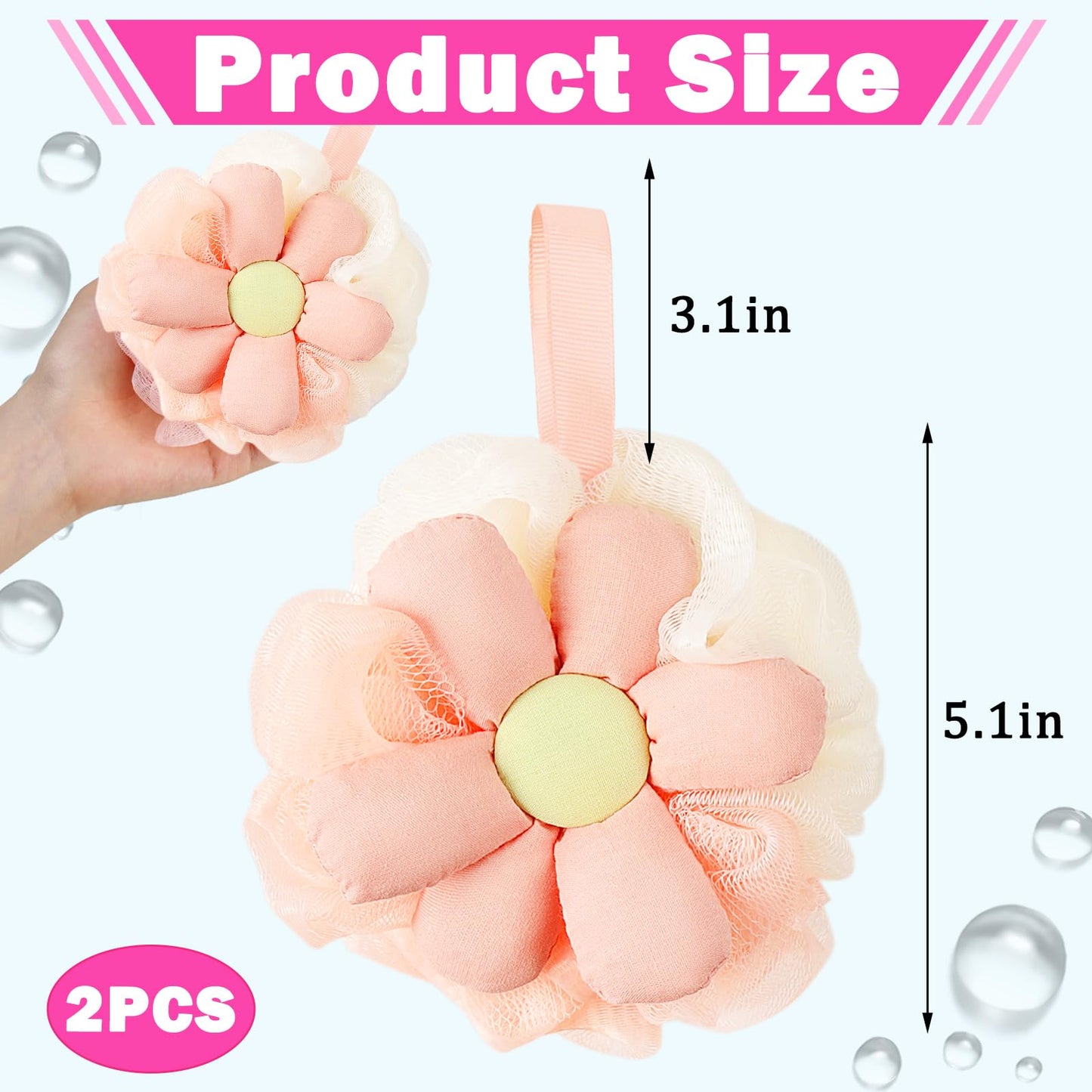 2PCS Cute Flower Bath Sponges Loofah Mesh Pouf Body Scrubber Exfoliating Shower Sponge for Women Shower Puff Soft Loofah Sponge Ball Bath Sponge for Sensitive Skin in Beauty Bathing Accessories