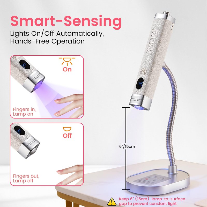 Rosiour Handheld Mini UV Light for Nails: Flash Cure UV Led Nail Lamp with Stand Cat Eye Magnet- Hand Held Fast Dry Single UV Lamp Pen with Auto Sensor for Manicure Home Salon (White)