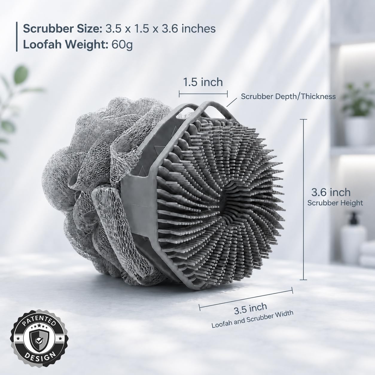 2-in-1 Silicone Body Scrubber & Mesh Loofah Sponge – Exfoliating Silicone Shower Scrubber with Soft Loofa Puff, Silicone Bristles, Non-Slip Grip, Quick Dry, Hygienic Body Scrubber for Women & Men
