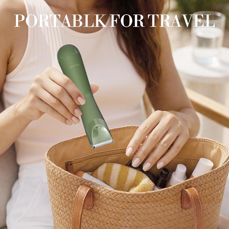 Flyant Bikini Trimmer for Women, 2 in 1 Electric Shaver for Women, Pubic Hair Trimmer Waterproof IPX7 with LED, Bikini Razor for Leg Arm Underarm Bikini Area, Pull Bows Gift Box for Friends - Green