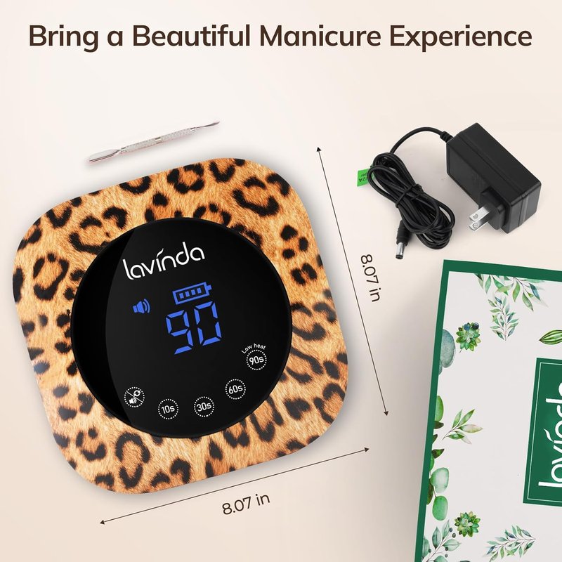 LED Nail Lamp - 54W Cordless UV Light for Gel Nails | 2X Faster Curing, 4 Timer Settings, Leopard Print Design