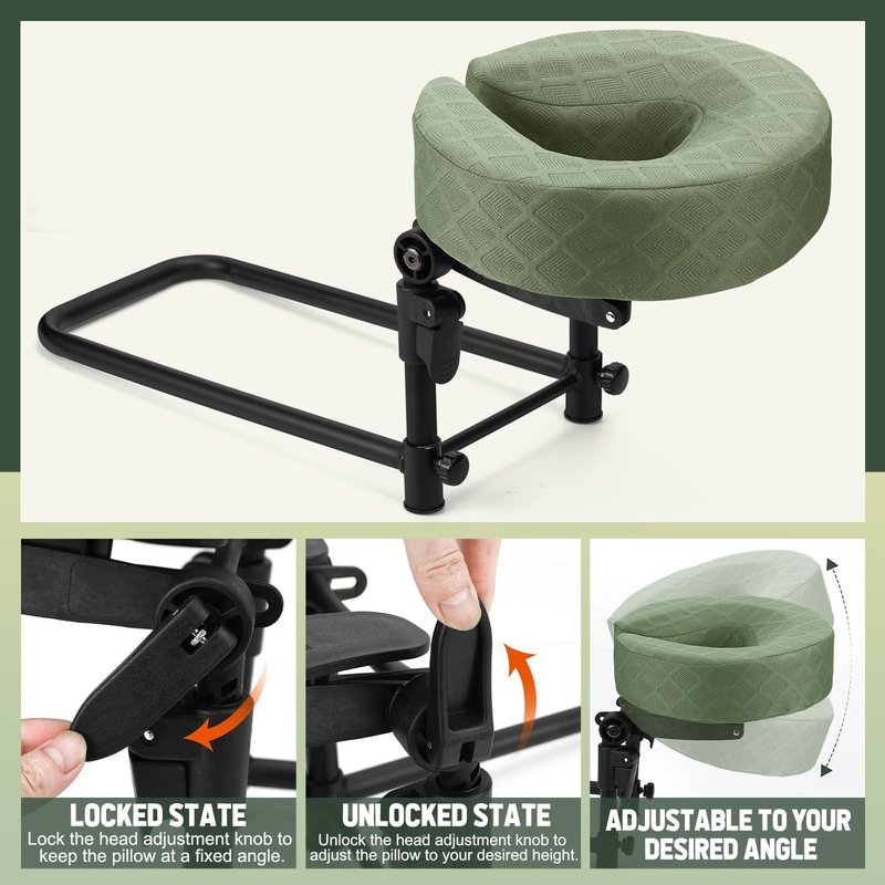 HairChrysm Massage Headrest for Bed with Scalp Massager Storage Bag, Adjustable Home Bed Massage Head Holder for Sleeping Mattress, Massage Face Cradle Face Down Pillow