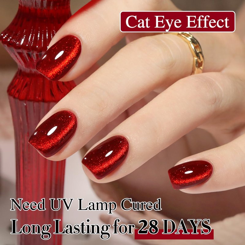 Cat Eye Gel Polish - 0.5 OZ Magnetic Holographic Glitter | Blood Red 15ML Translucent Jelly Color for Salon & DIY Nails