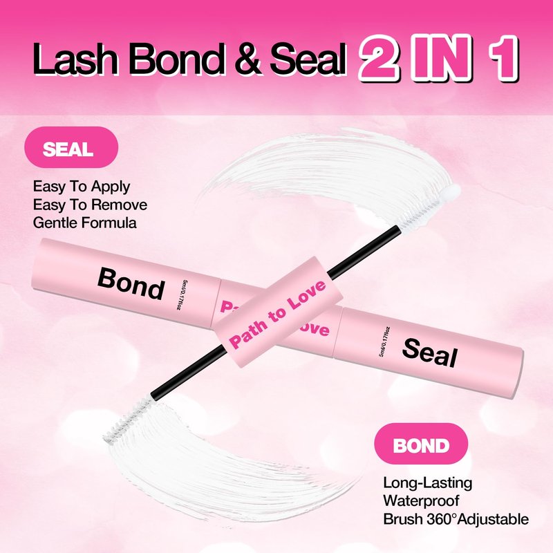Path to Love Lash Cluster Glue Set - 150H Strong Hold Waterproof Adhesive Eyelash Glue,Bond & Seal 2x5ml+5ml + 1x0.24oz Lash Glue for DIY Cluster Lashes, Home Use, Beginners & Pros (White, 3-Pack)