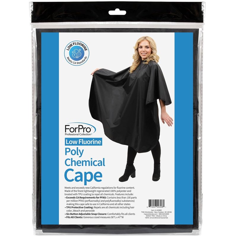 Professional Hair Salon Styling Cape - Low Fluorine Poly Material, Adjustable Snap Closure | 58” L x 47” W, Black