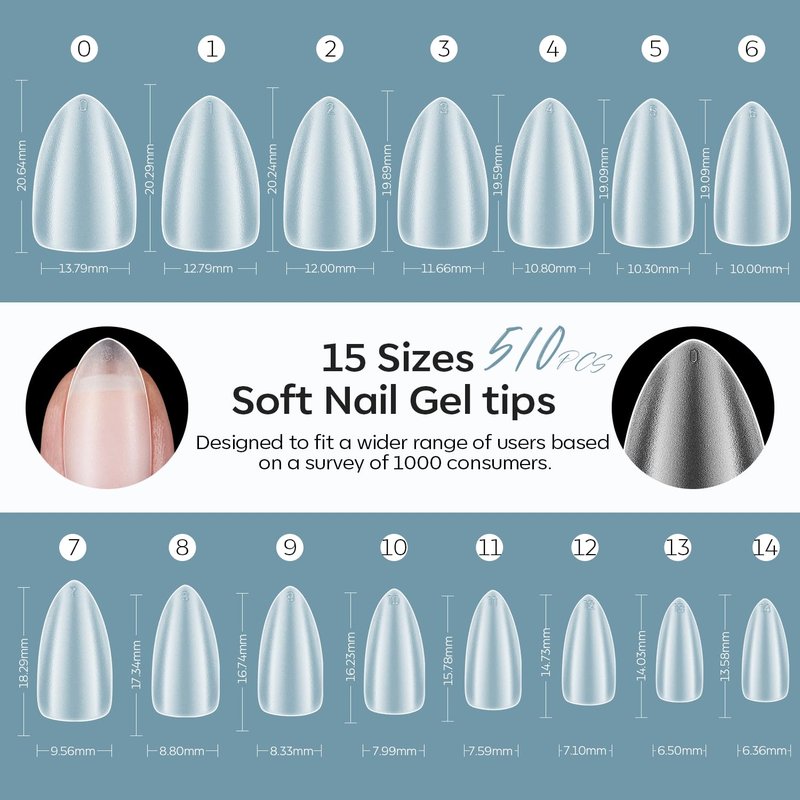Modelones Short Almond Fake Nail Tips - 510 Pcs Full Matte Gel Kit | Pre-shaped Acrylic for DIY Salon Use
