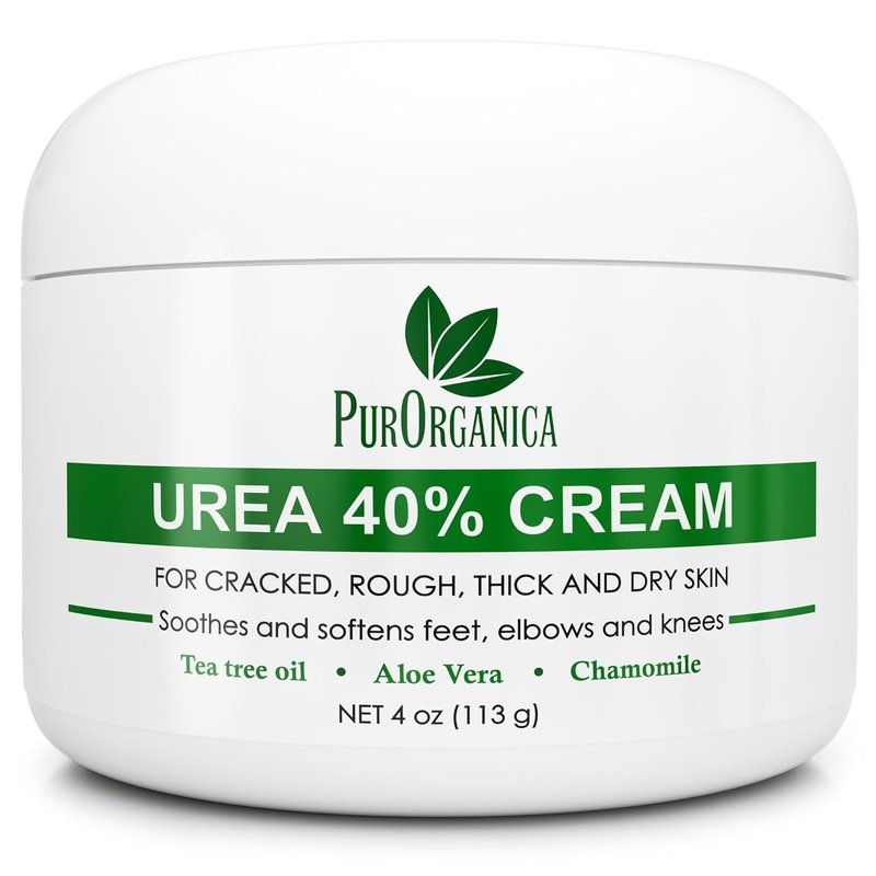 PurOrganica Urea Cream 40% - Maximum Strength Foot Cream for Dry, Cracked Heels | Exfoliating Moisturizer 4 oz