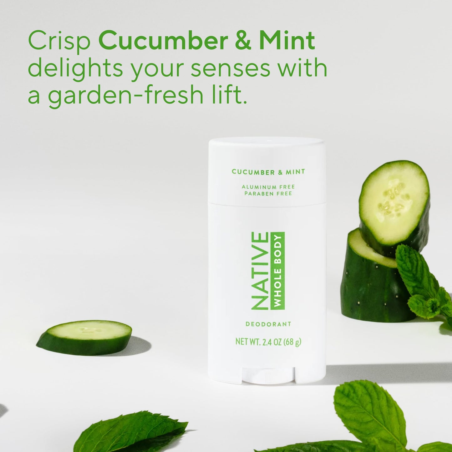 Native Whole Body Deodorant, Cucumber & Mint Scent, 72 Hour Odor Protection for Pits, Privates & More, Aluminum Free Deodorant for Men & Women with Coconut Oil & Shea Butter, 2.3oz