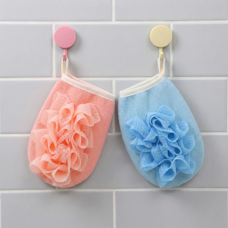 2 PCS Larger Lightweigh Travel Size Loofah, Terry Cloth Small Mini Travel Sponges, Exfoliating Bath Sponges, Bath Shower Pouf for Women Men Gentle Skin Cleansing Body (Pink, Blue)