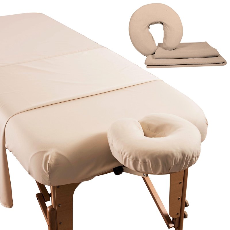 Premium Microfiber 3 Piece Massage Sheet Set by NRG - Includes Massage Table Flat Sheet, Fitted Sheet and Face Rest Cover - 100% Double Brushed Polyester, Soft as Silk - 120 GSM - Color: Natural