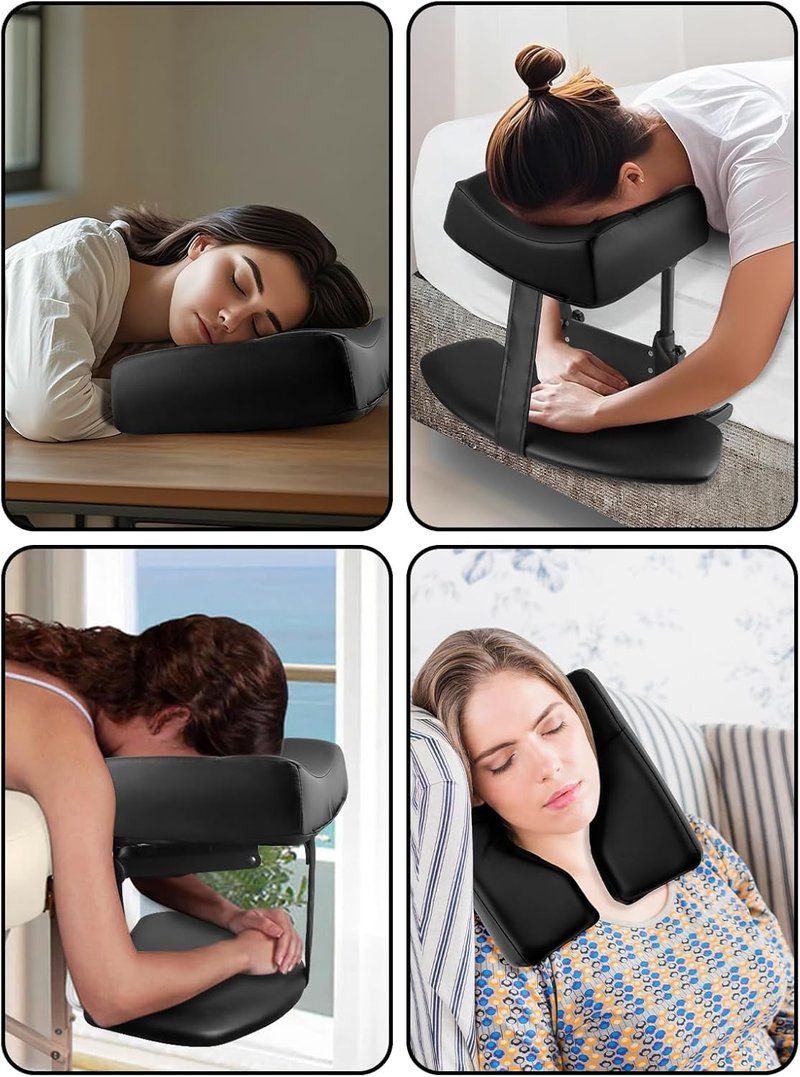 EBANKU Mattress Top Massage Kit, Adjustable Headrest Face Cradle Cushion, Face Down Pillow with Massage Table Armrests for Your Bed at Home (Square Black)