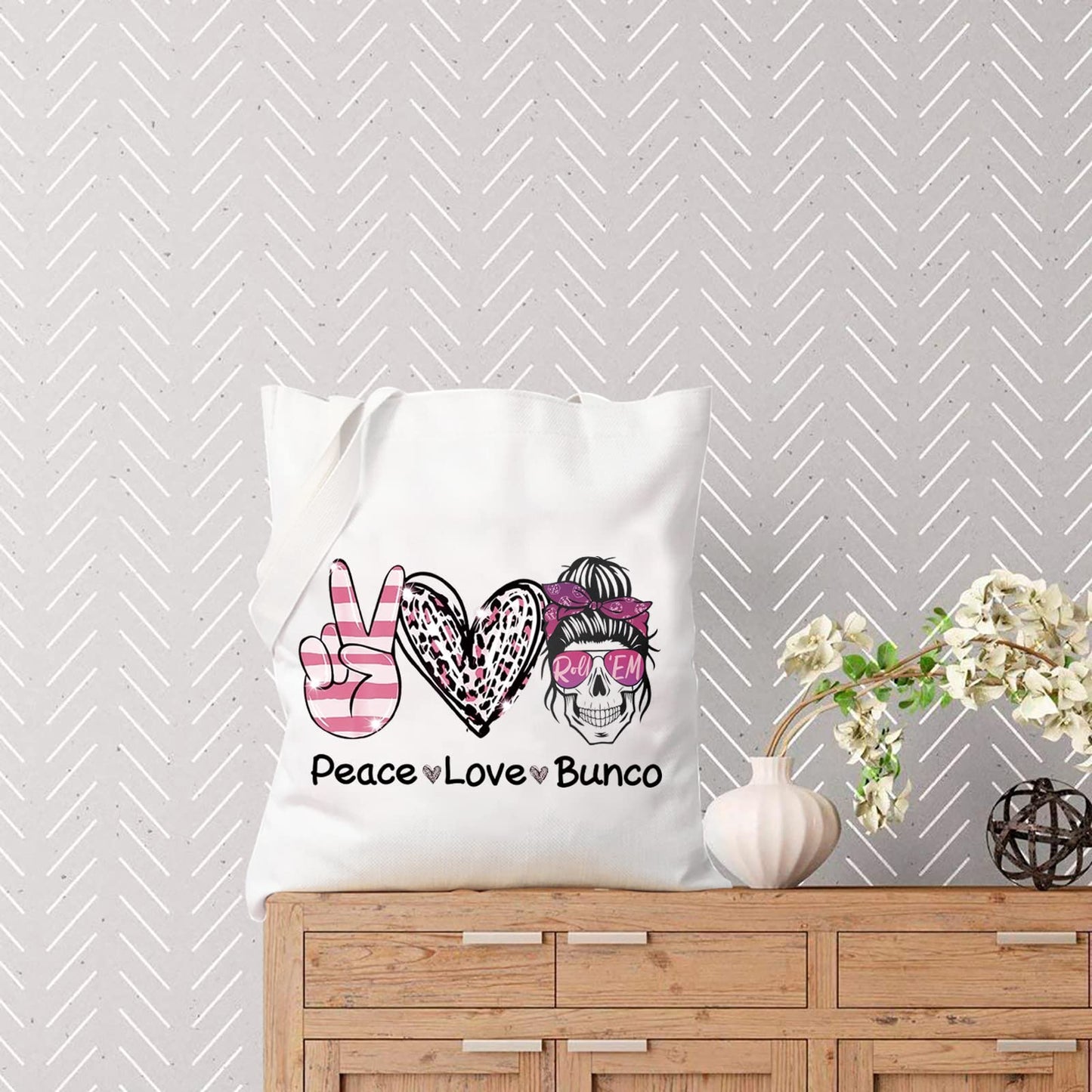 TSOTMO Bunco Dice Gamer Gift Peace Love Bunco Gambling Lover Zipper Pouch Makeup Bag (Peace Love Bunco tote)