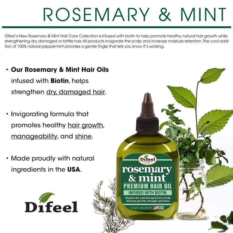 Difeel Rosemary & Mint Hair Oil - Biotin-Enriched Formula for Hair Growth | 7.1 oz Natural Oil