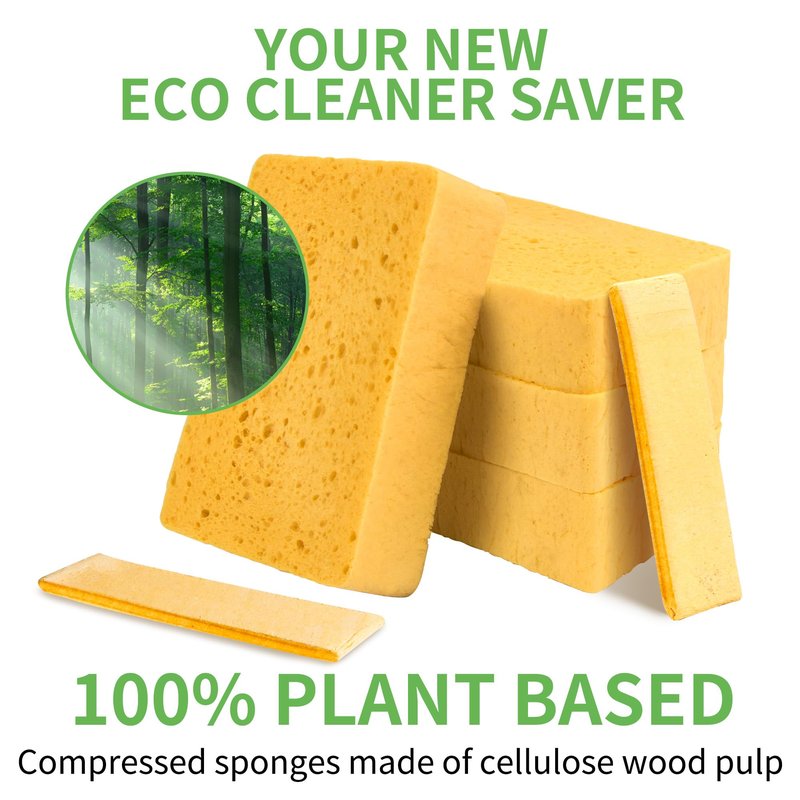 4 Pack Compostable Thicker Pop-Up Sponges - Expanding, Non-Scratch, Plant-Based Dish Cellulose Sponges Car Wash Sponge