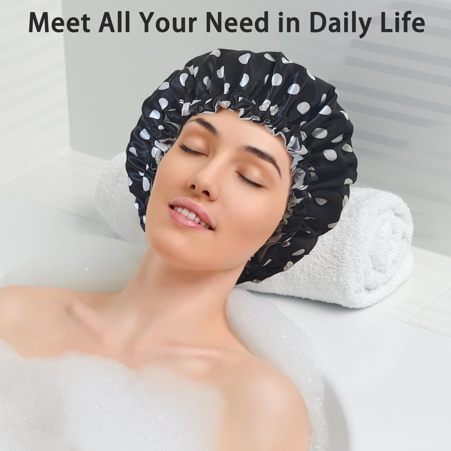 vidsel Shower Cap for Women Reusable Shower Caps Waterproof, Large Double Layer Bath Hair Cap for All Hairstyles
