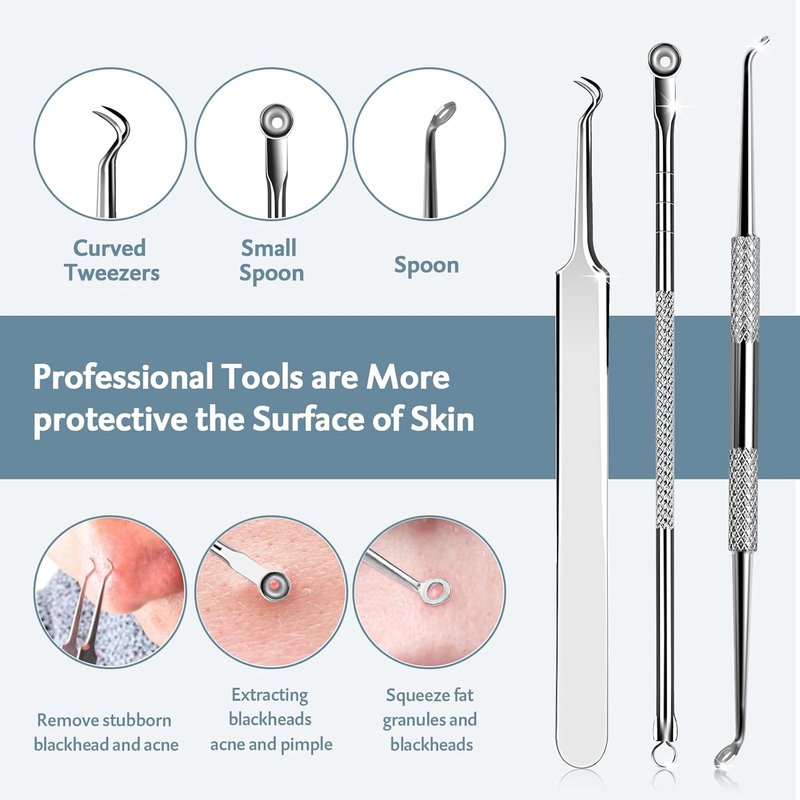 Menoly Pimple Popper Tool Kit | 10-Piece Blackhead Remover Set with Leather Bag for Acne & Blemish Extraction