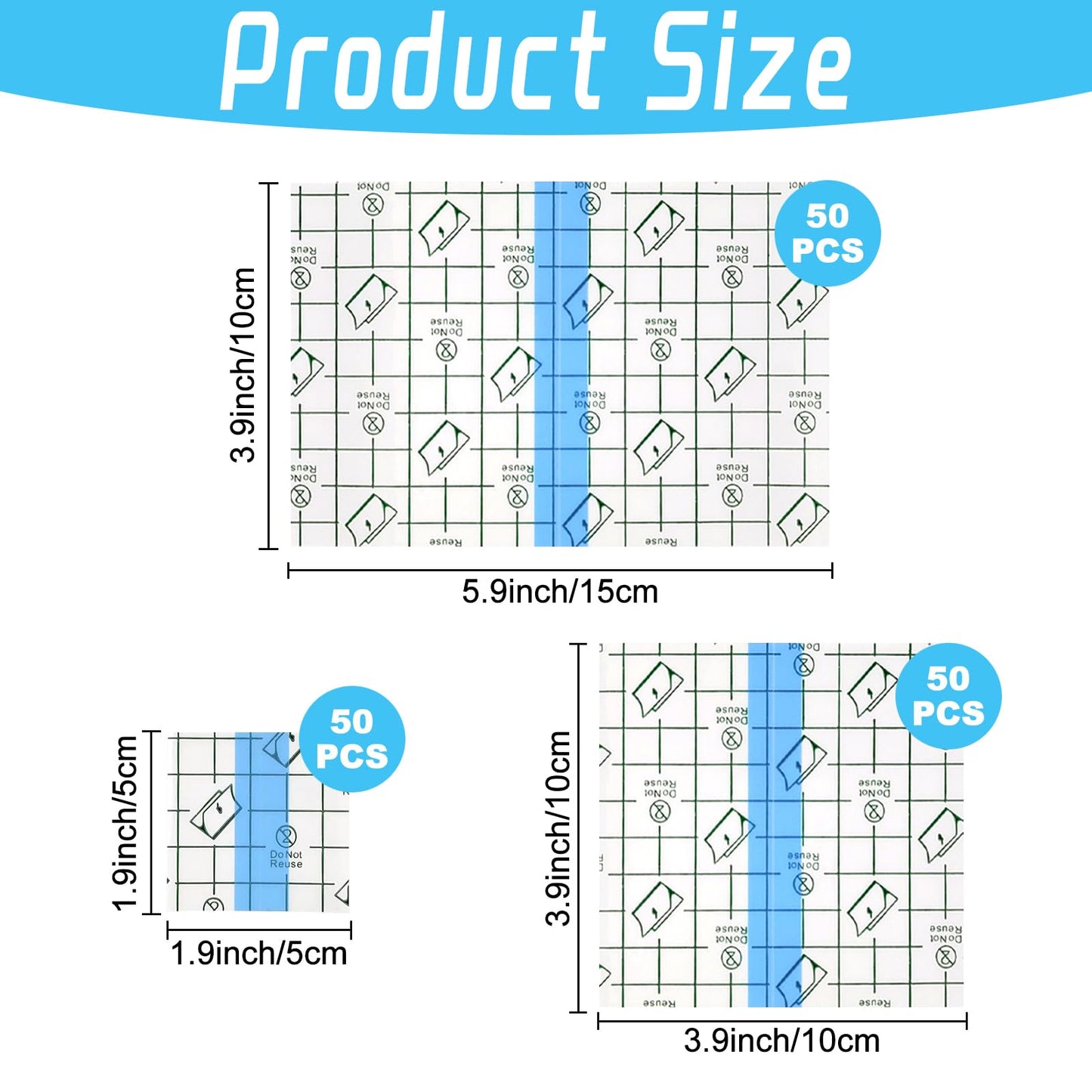Tattoo Aftercare Bandage, 150-Pack Pre-Cut Patches [Assorted Sizes 2x2, 4x4, 4x6 in], Waterproof Second Skin Sheets, Clear Adhesive Film Dressing for Tattoos, Shower Shield