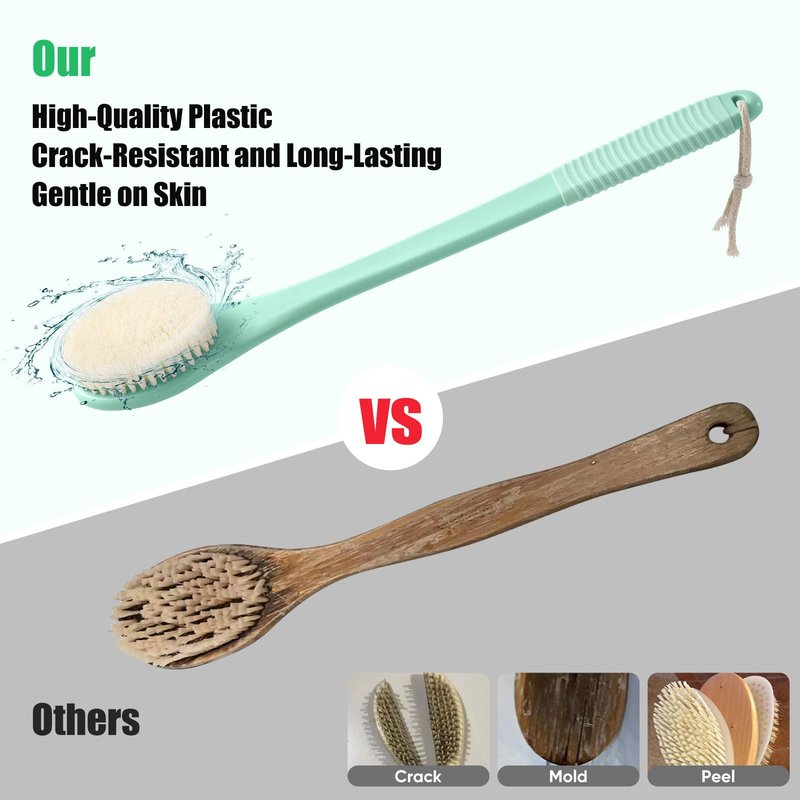 ROLIZOE 17-Inch Back Scrubber for Shower, Anti-Slip Exfoliating Body Brush for Bath, Gentle Back Brush for Shower for Men, and Women, Cleaning Skin for Smooth, Glowing Skin (Celadon Green)