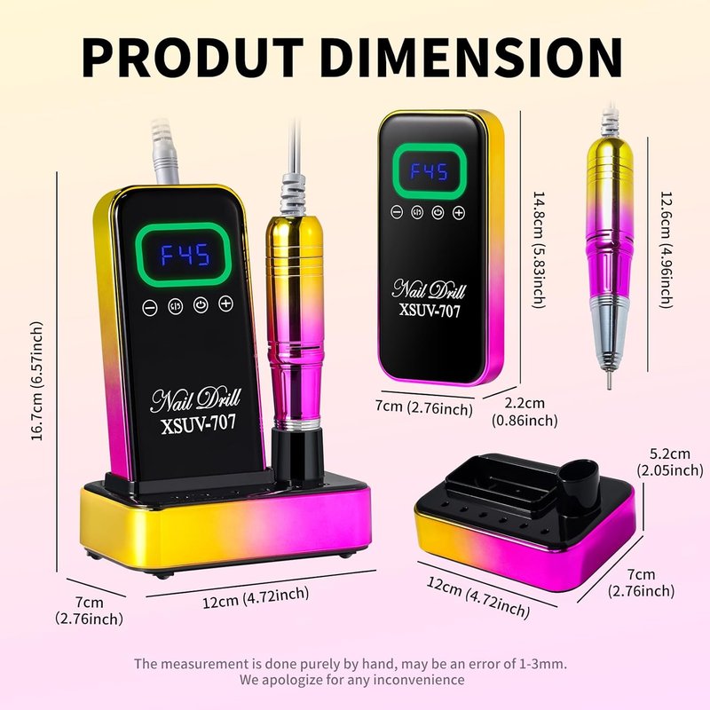 Skiennix Cordless Nail Drill - 45000 RPM Rechargeable Electric File Kit for Acrylic Gel Polishing | Portable Gold E-File Machine for Manicure & Pedicure