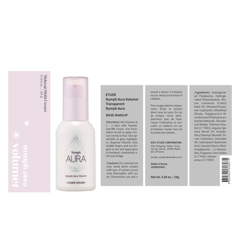 ETUDE Nymph Aura Volumer (0.81Fl Oz) | Face Primer, Korean makeup, Hydrating Radiant Cream, Restoring, Glow & Shiny Makeup Base, Smooth & Flawless Skin, Natural Finish, Kbeauty