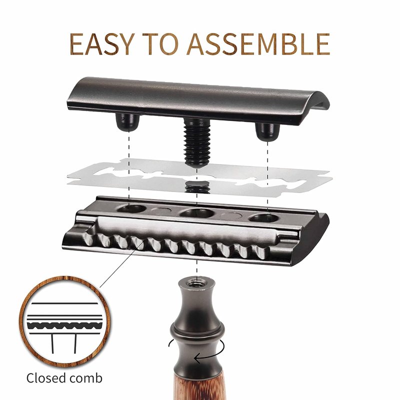 Bambaw Safety Razor - Eco-Friendly Double Edge Razor for Men & Women | Reusable with 5 Blades, Thick Bamboo Black