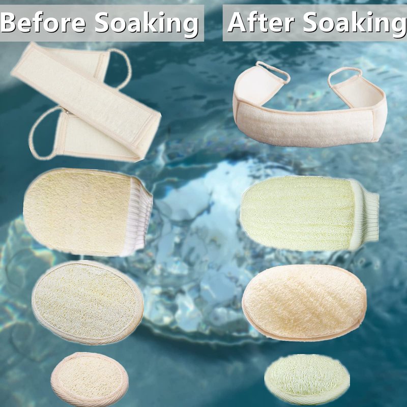 ENLAYER 6 Pack Natural Loofah Exfoliating Back Scrubber and Pad Set for Deep Cleaning in Shower, Natural Luffa Shower Bath Sponge Exfoliating Washcloth Face Scrubber Pad