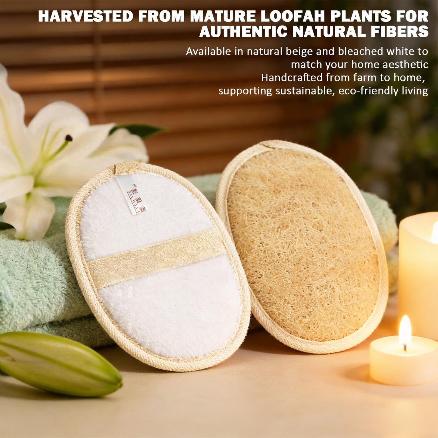 Heawarm Natural Loofah Sponge Exfoliating Body Scrubber (2 Pack), Dual-Sided Shower Luffa Sponge with Terry Cloth Back, Loofah for Women and Men