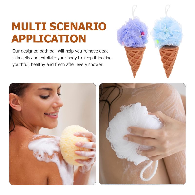 Healvian 2pcs Kids Bath Shower Sponge, Cream Bath Sponge,Body Scrubber Exfoliating Loofah for Spa and Shower,Cute Cone e for Kids,Exfoliator-ing Accessories