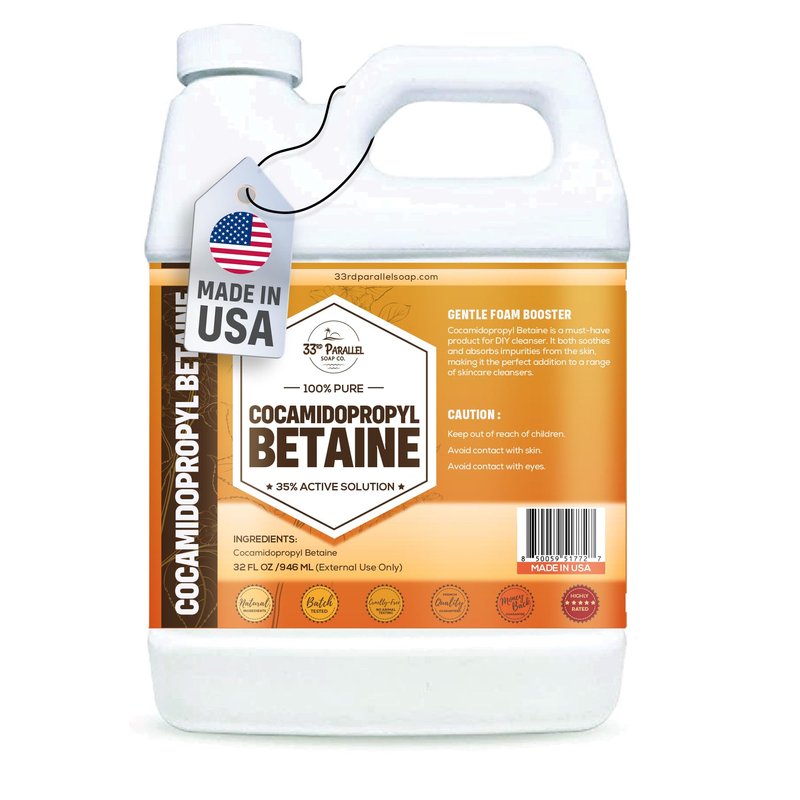 Cocamidopropyl Betaine (32oz) Natural Surfactant | Premium Coco Betaine Liquid, Cosmetic Grade, Gentle on Skin | Suitable for Facial Cleansers, Shampoos, Body Washes, Bubble Baths, Soap | 32 OUNCES