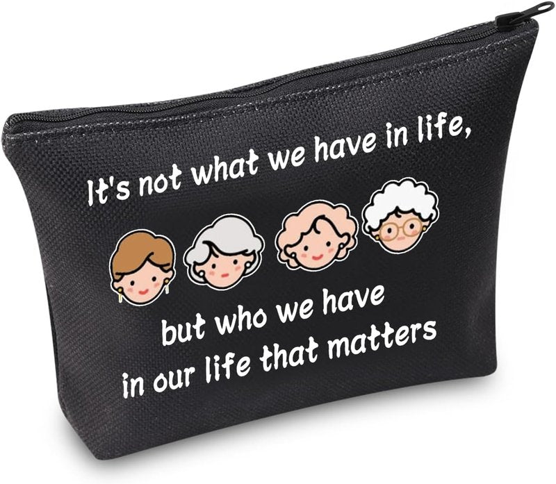 JXGZSO Golden Friends Makeup Travel Bag - Meaningful Birthday Gift for Friendship | Black
