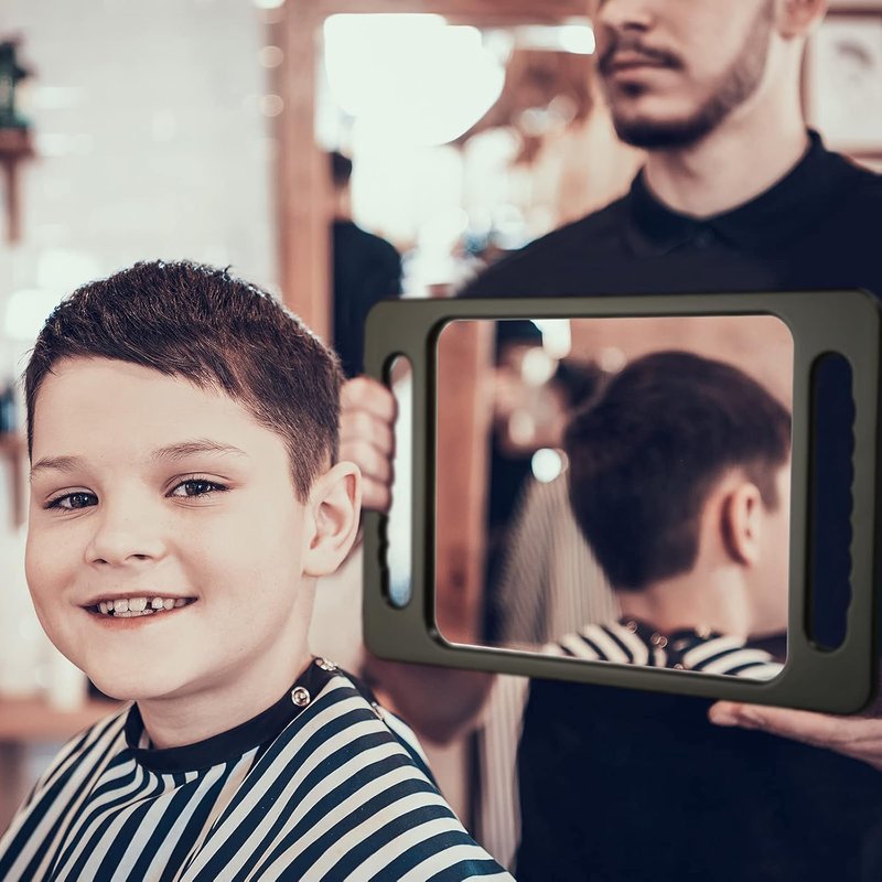 Kigley Large Hand Mirror - Unbreakable Double Handle Barber Mirror | 15.75 x 9.84 Inches, Black