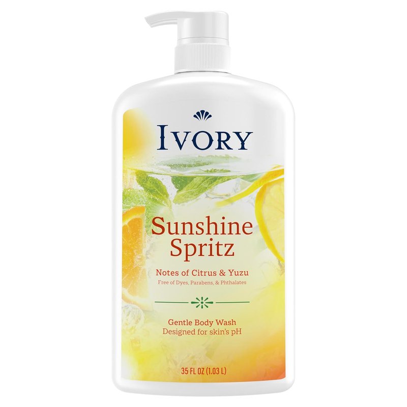 Ivory Body Wash, Designed for the Whole Family, Gentle Formula, Free of Dyes Heavy Perfumes, Parabens & Phthalates, Sunshine Spritz Scent, 35 oz