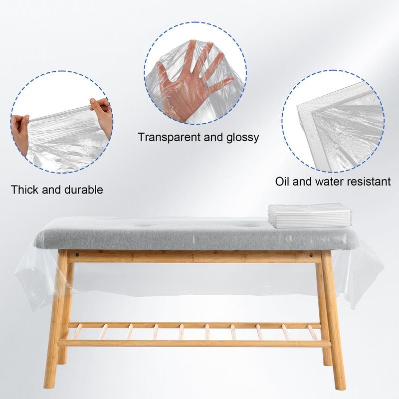 eBoot 100pcs 47" x 90" Disposable plastic Massage Table Sheets Spa Massage Treatment Bed Cover Transparent Beauty Bed Waterproof Film Couch for Tattoo Beauty Chair Sofa Spa Beds Furniture Supplies
