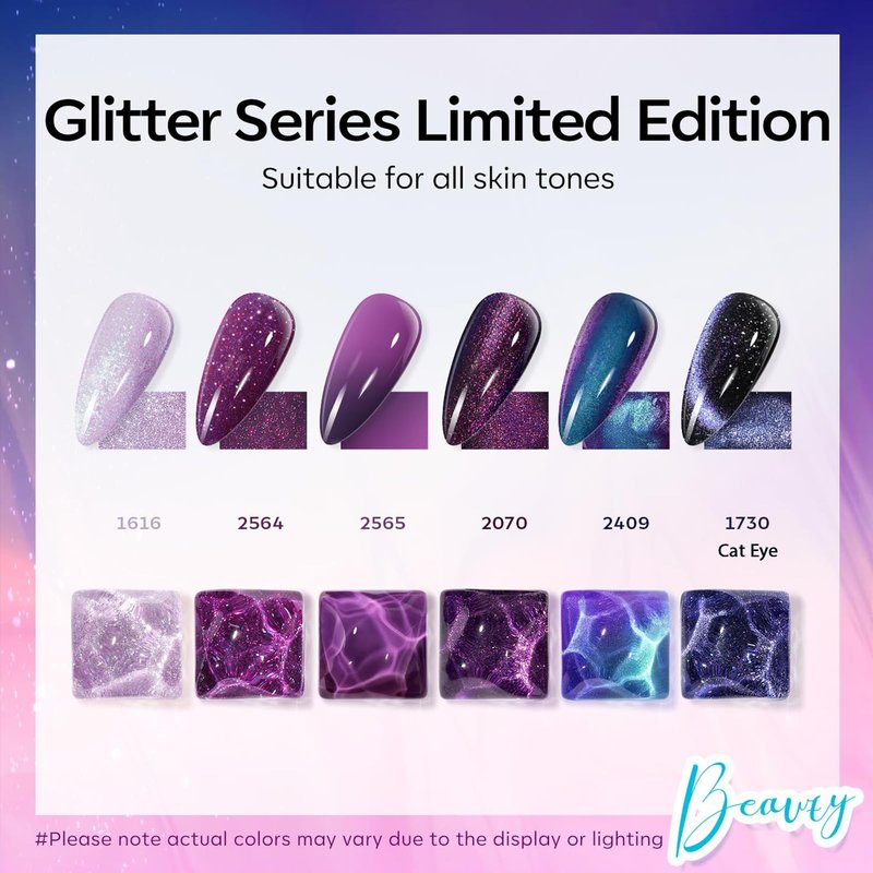 modelones Gel Nail Polish Set, 6 Colors 2026 Purple-Red/Black/Blue Sparkle Chameleon Glitter Gel Polish Purple-Black Color Changing 9D Cat Eye Nail Polish With Magnet LED Nail Art DIY Gift