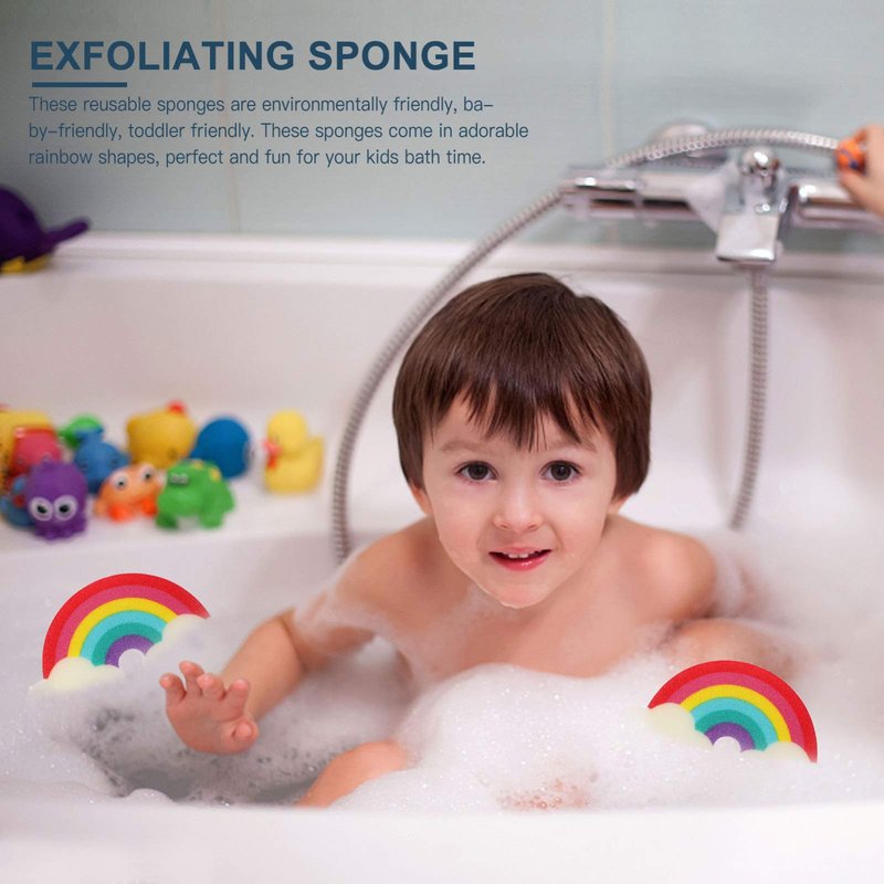 Mobestech Rainbow Shower Sponge for Kids Soft Exfoliating Bath Loofah Body Scrubber Gentle Cleaning with Fun Rainbow Design Lightweight and Compact 9.05X4.72X1.37In