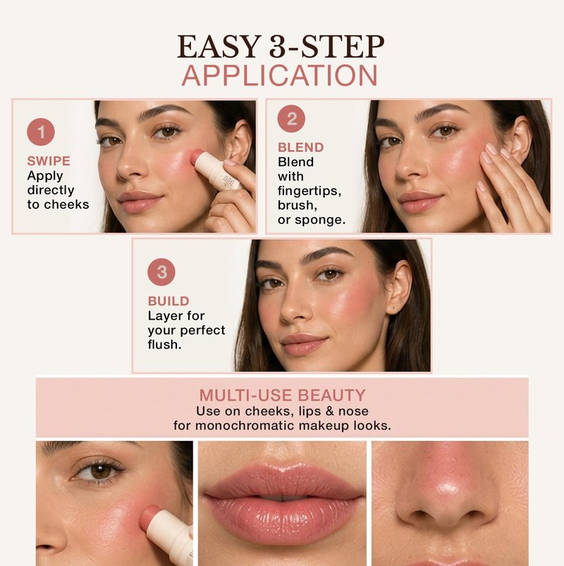 Bellapierre Hydrating Blush Stick - Moisture-Rich Cream-To-Powder Cheek Color, Lightweight & Portable, Talc-Free | 0.28 oz (Suede)