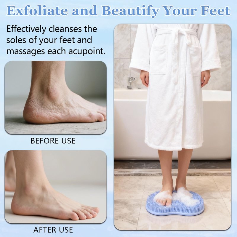 Silicone Shower Foot Scrubber Mat,Foot Scrubber In Shower with Non-Slip Suction Cups mit 4PCS Magic Exfoliating Bath Sponge for Body, Deep Exfoliating Foot/Back Cleaning Pad for Bath