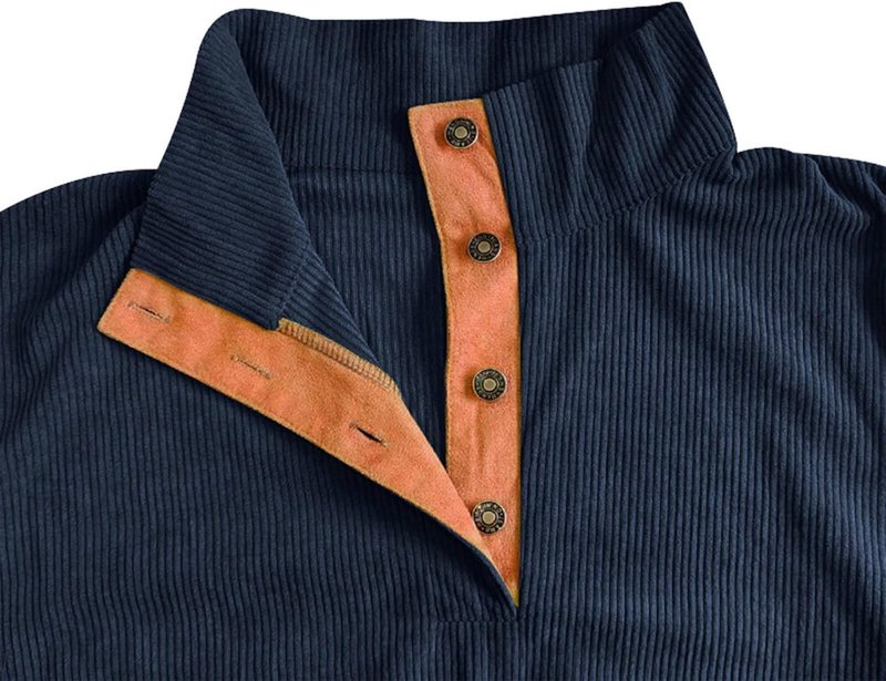 Men's Stand Collar Pullover Sweatshirt - Loose Fit Long Sleeve Corduroy | Casual Fall Style