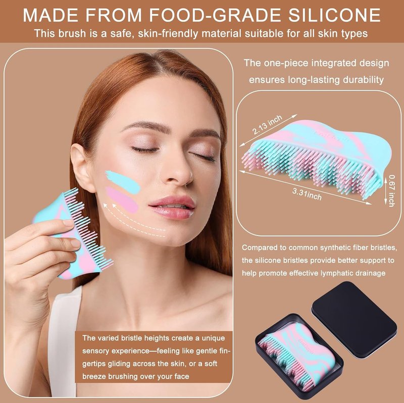 Skiennix Lymphatic Contour Face Brush - 2026 Silicone Drainage Massager | Dry Brush Alternative for Face & Body