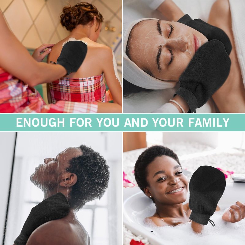 FoldTier 20 Pcs Exfoliating Glove Bulk Summer Exfoliator Mitt Body Scrubber 150d Viscose Fiber Skin Korean Scrub Mitt for Spa Massage Dead Skin Remover for Men and Women(20 Pcs,Black)