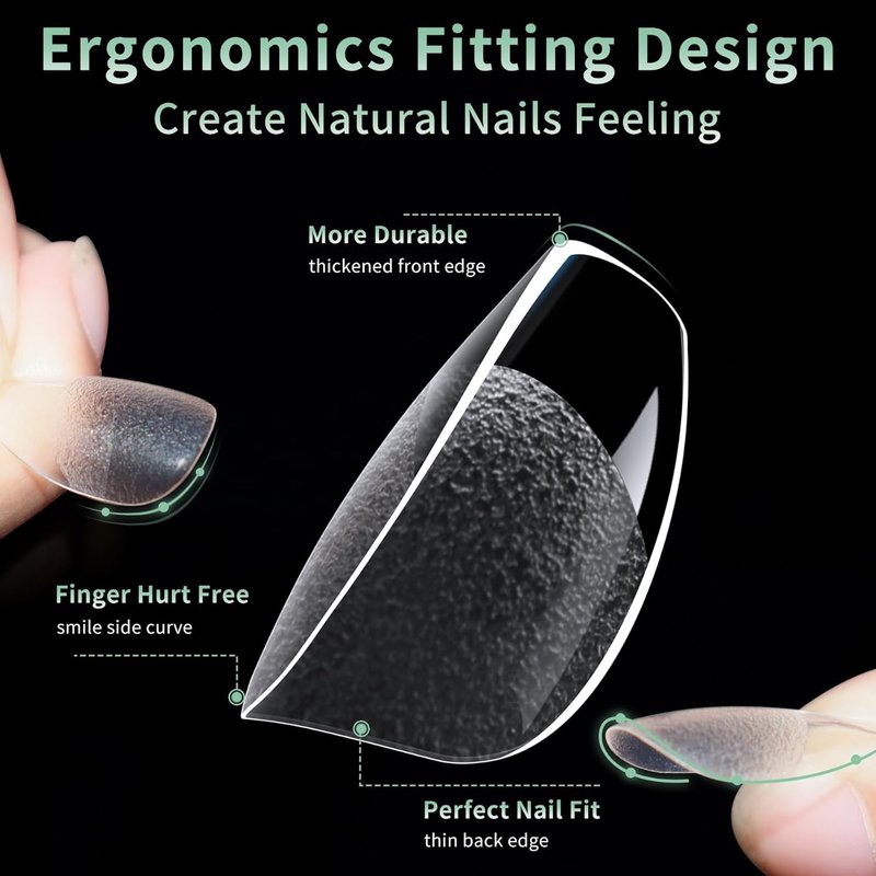 Long Coffin Nail Tips - 216pcs Acrylic Ballerina Fake Nails | Matte Clear Pre-Shaped Full Cover for DIY Manicure, 12 Sizes
