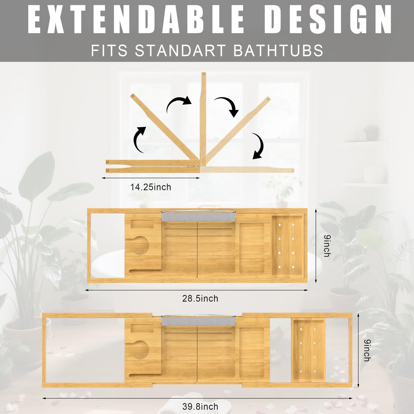 Foldable Bathtub Caddy Tray for Tub