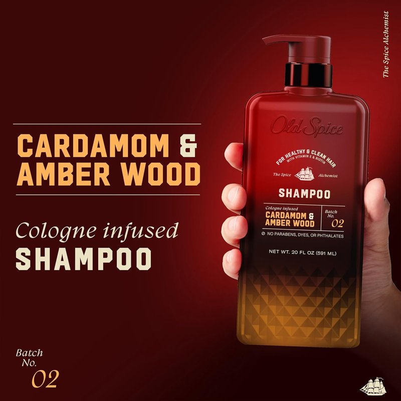 Old Spice Men's Shampoo - Cologne-Infused Cardamom & Amber Wood Scent | Paraben & Phthalate Free, 20 fl oz