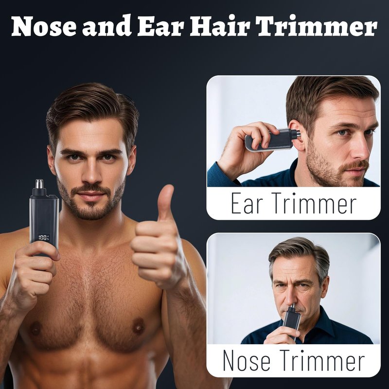 Mendaping Nose and Ear Hair Trimmer for Men, 2025 Nose Hair Trimmer Clipper with LED Display for Women, Professional IPX7 Waterproof Dual Edge Blades Nasal Trimmer Clippers for Travel
