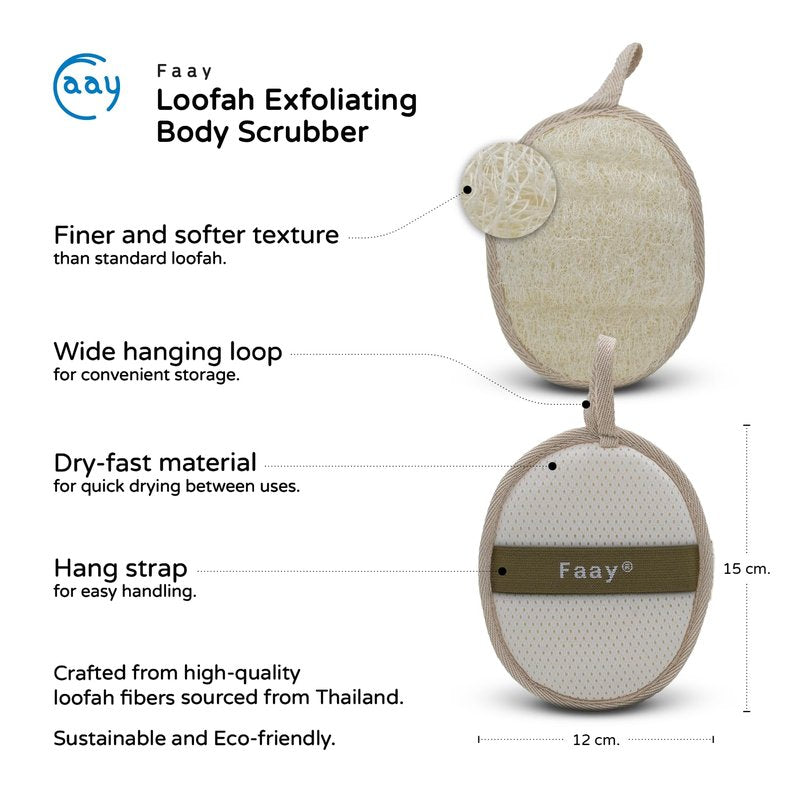 FAAY Natural Loofah Pad for Face and Body Exfoliation – 2 Counts (1 Pack) Firm When Dry, Softens in Water for Gentle and Effective Spa Treatment at Home | Prevents Ingrown Hairs