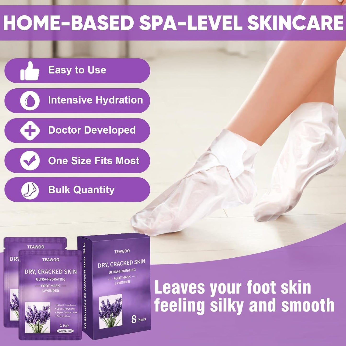TEAWOO Moisturizing Foot Masks - 24 Pairs with Lavender & Jojoba Oil for Dry, Cracked Feet
